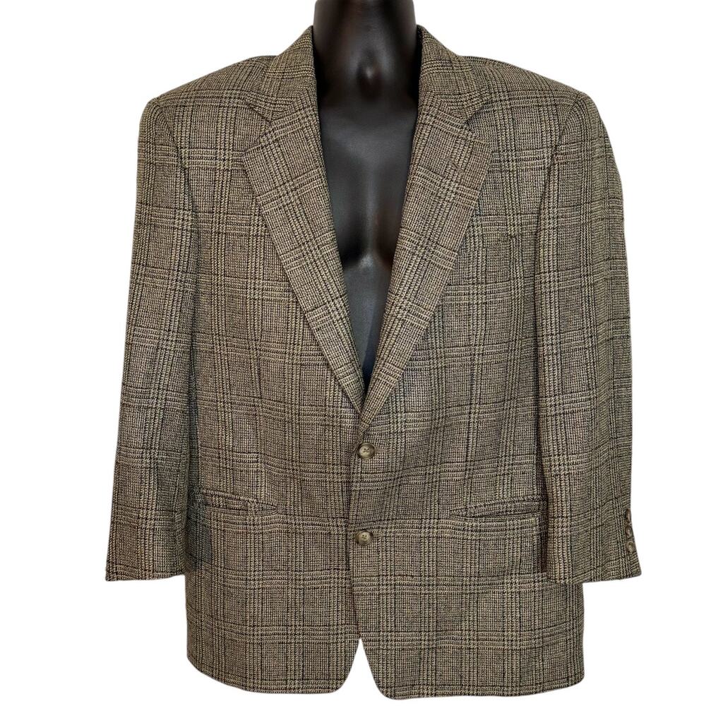 VTG 90s Vito Rufolo Men 40S Brown Glen Plaid Blazer Made In Italy Sport Coat